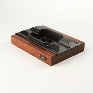 Пепелник за 2 пури черен с  дървена поставка